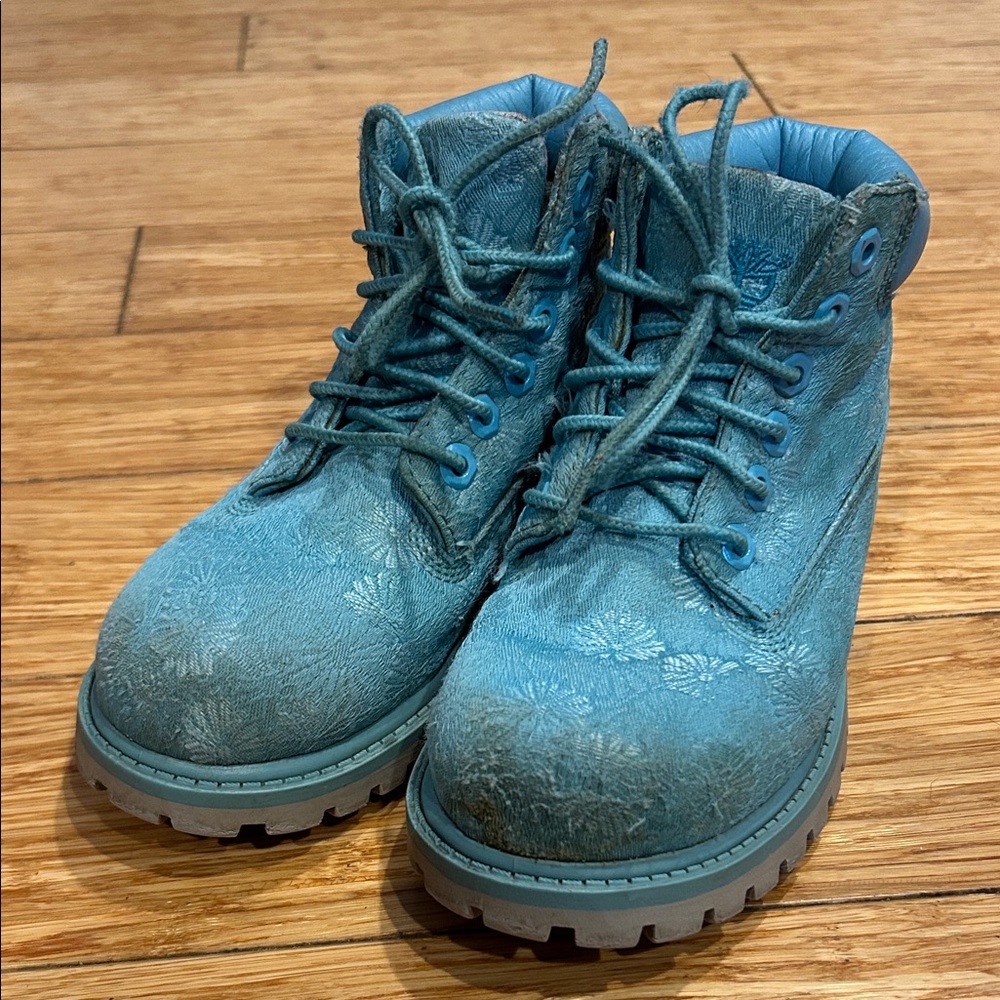 Timberland Kids' Maui Blue Textured Floral Boots Little Kid 12
